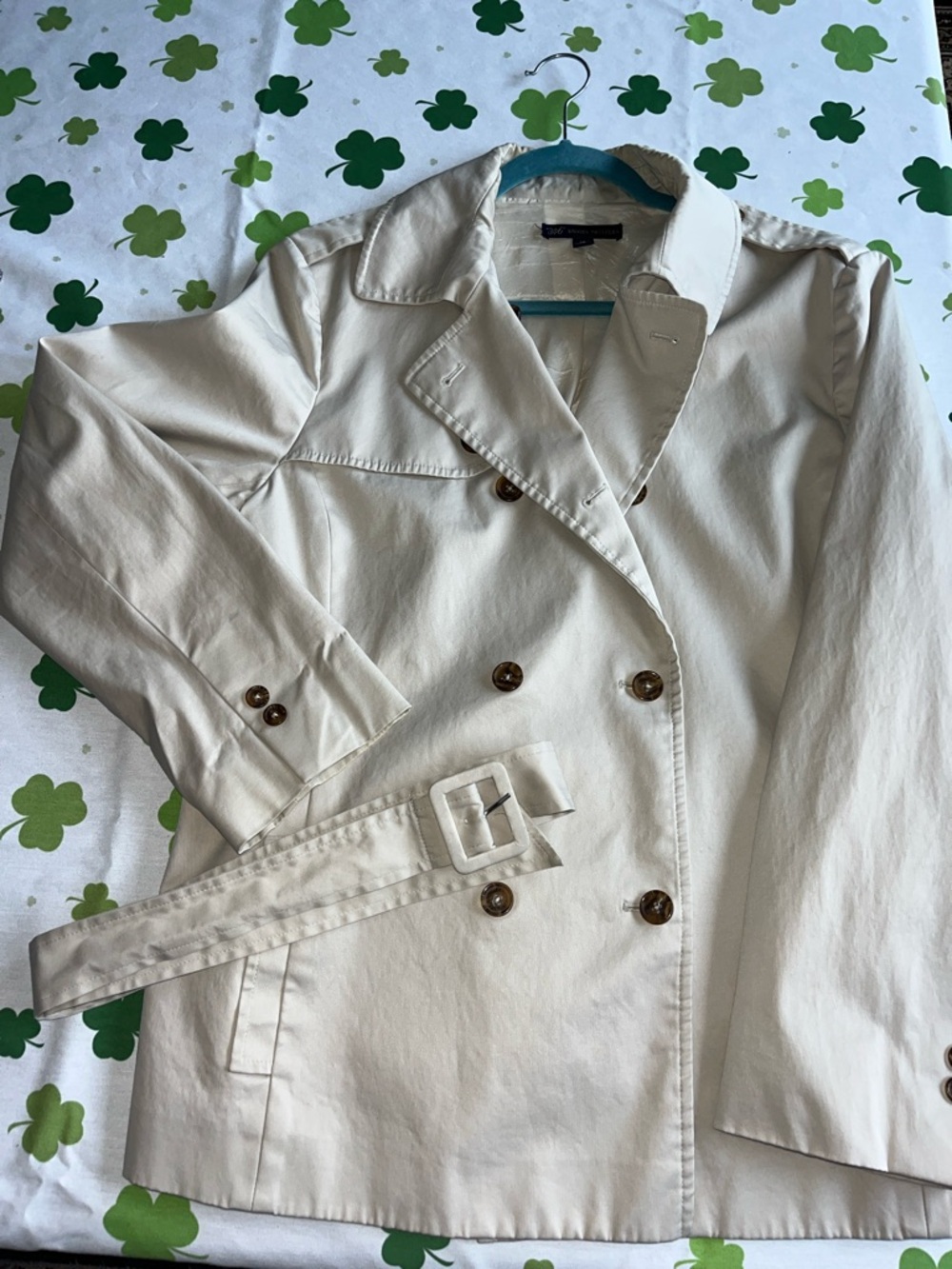Brooks Brothers Cream Double-Breasted Trench Coat with Belt